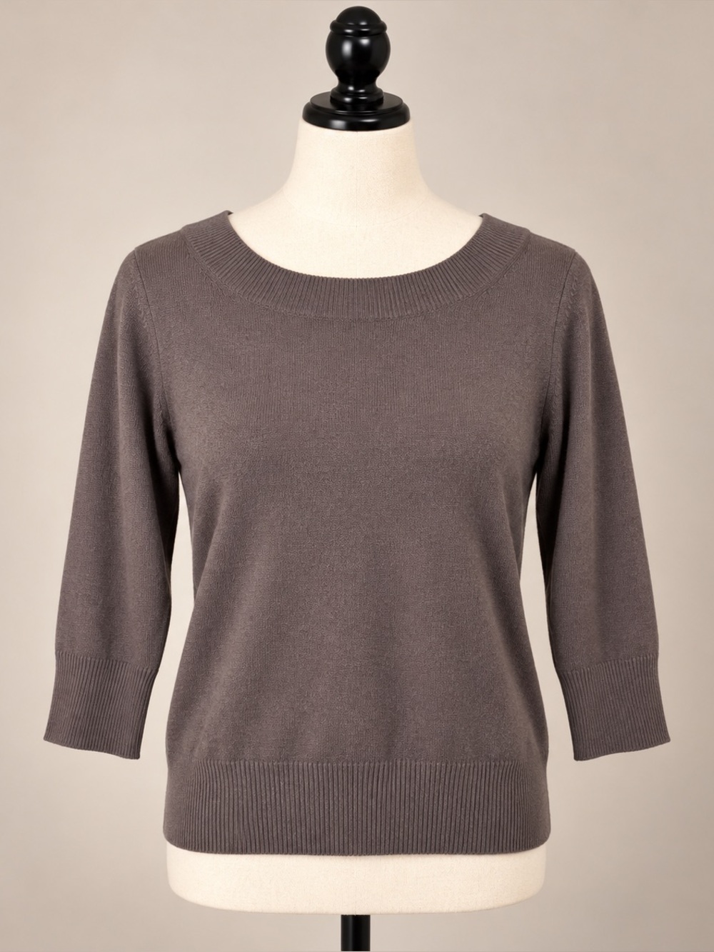 Neiman Marcus 100% Cashmere Chocolate Brown Sweater Large 3/4 Sleeve